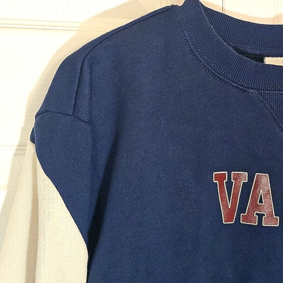 Vans Women Academy Cropped Colorblock Sweatshirt Medium Blue Cream Street Skater - Picture 3 of 8